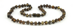Natural Baltic Amber Adult Necklace Dark Green Color Polished Baroque Shape Pieces
