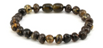Authentic Baltic Amber Bracelet Dark Green Baroque form Beads 19 cm