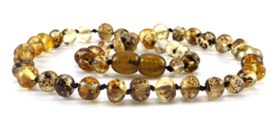 Fine Baltic Amber Baby Teething Necklace Greenish color Beads