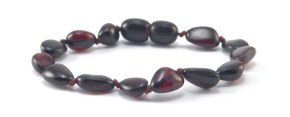 Natural Baltic Amber Baby Teething Bracelet Cherry color Oval Beads