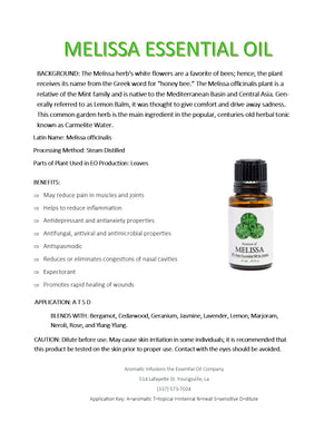 Melissa Essential Oil in Jojoba 15ml