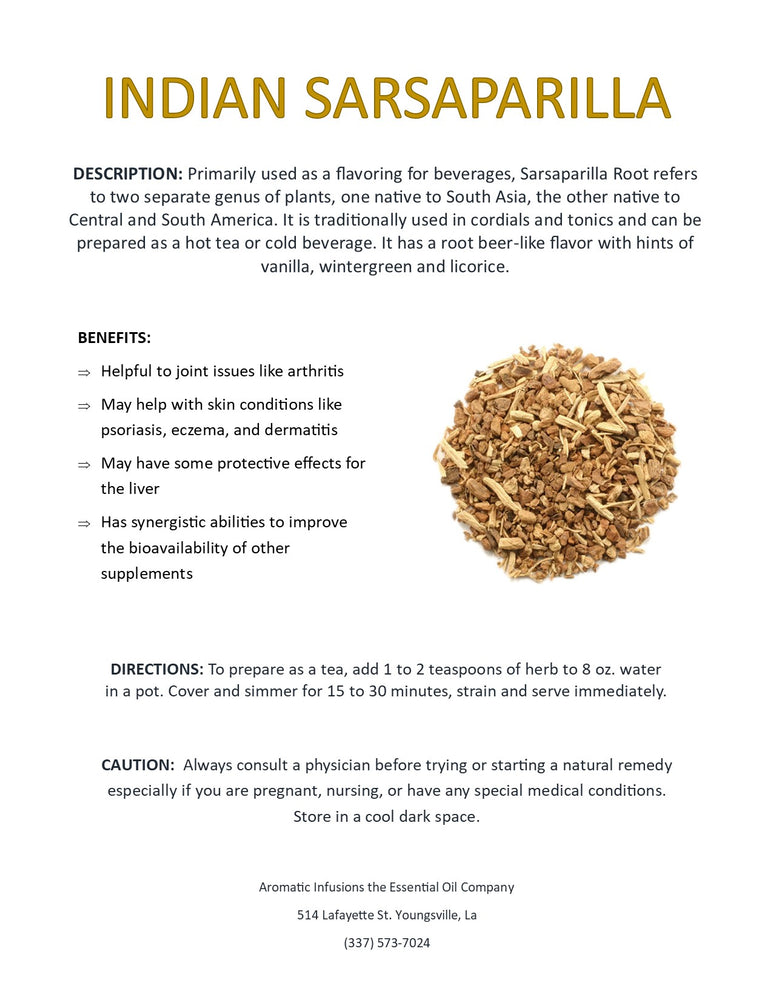 Indian Sarsaparilla Root Cut OR
