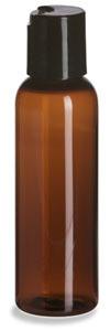 2oz Amber Plastic Bottle w/Blk Disc Cap