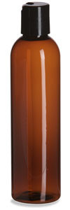 8oz Amber Plastic Bottle Blk w/Disc Cap